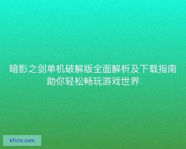 暗影之剑单机破解版全面解析及下载指南助你轻松畅玩游戏世界